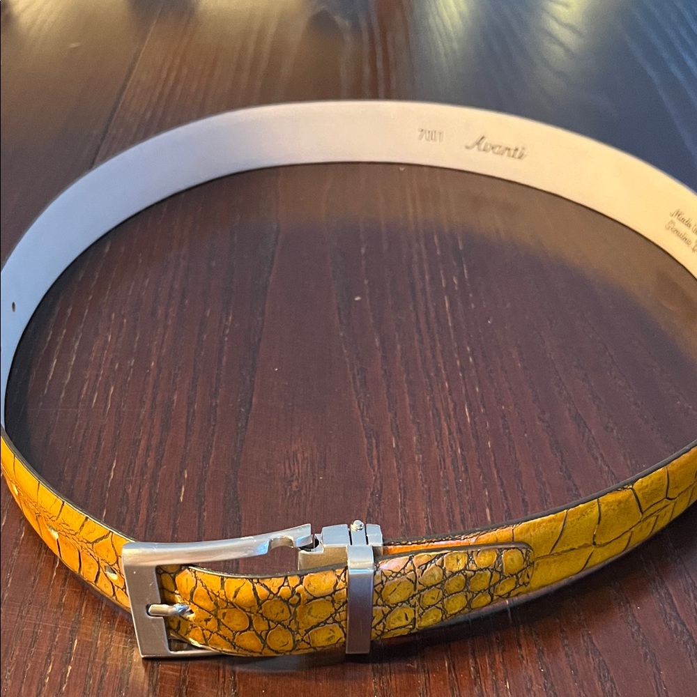 Avanti Mustard Crocodile-Embossed Belt with Silver Buckle